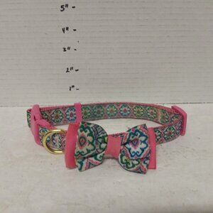 Pink With Flower Design And Bow Tie Adjustable Dog Collar